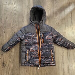 Kid's sz4 Zero Exposure Boys Puffer Winter Coat Jacket Gray Orange Warm School